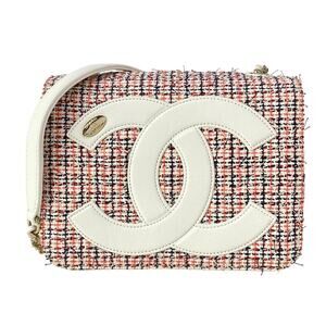 Chanel Matelasse Shoulder Bag White Orange Multi Tweeds Lambskin